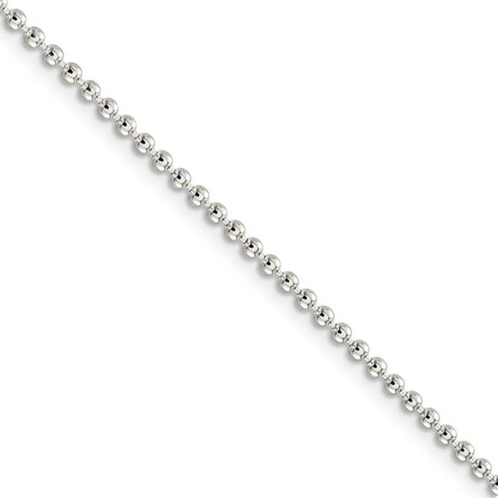 2mm Sterling Silver, Solid Beaded Chain Necklace, 16 Inch